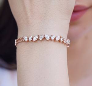 สร้อยข้อมือเพชรคลาสสิกทันสมัยชุบเงินสเตอร์ลิงสีโรสโกลด์ ของขวัญสำหรับผู้หญิง หรูหรา สง่างาม เหมาะสำหรับวันครบรอบ - Product Image 1