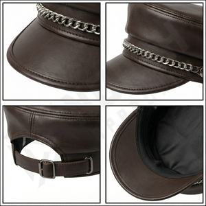 Estilo europeo Kepi Sombrero Cuero negro Sombreros elegantes Tienda en línea 100% Piel de cordero real Nuevo - Product Image 4