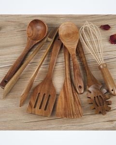 Ensemble de cuillères en bois raffiné, ustensiles de cuisine en bois massif, prise en main confortable, durables, essentiels pour le service et le mélange en cuisine, finition miroir - Product Image 6