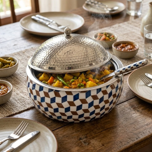 Luxury Resin Inlay Wooden Serving Casserole | Stainless Steel Hotpot Food Warmer | Handmade Kitchen Cookware <b>Set</b> Gulf Qatar - Product Image 3