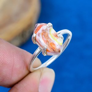 Bague en argent sterling 925 avec pierre précieuse en forme d'hexagone d'huître rose naturelle - Product Image 2