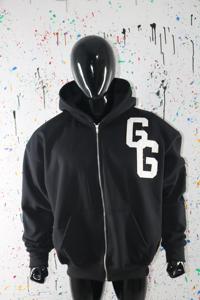 <b>Black</b> color Customized oversized heavy weight tight rib American sizing distress embroidered Cotton <b>fleece</b> hoodie Finer Threads - Product Image 5