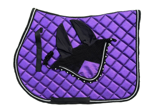 Tapis de selle équestre en maille respirante avec doublure scintillante, taille complète, tapis de selle en maille équestre avec bonnet assorti - Product Image 3