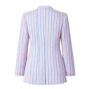 Blazer a Rayas JJoa para Mujer, Blazer con Rayas Rosas y Azules con Parche Bordado, Blazer Elegante y Formal para Uso Casual - Product Image 2