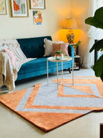 Tapis Kashan Turquoise Tissé à la Main au Crochet, Laine/Soie Premium, Poil Moyen, Dos en Latex, Écologique, Motif Géométrique Persan, PET