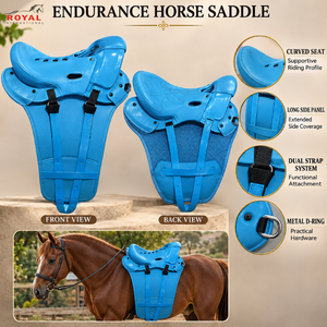 Selle de cheval Blue Endurance à siège incurvé, panneau latéral long, système à double sangle |   Équipement d'équitation léger et confortable Pro - Product Image 5