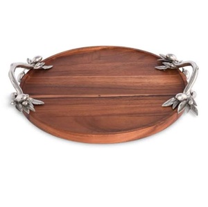 Bandeja de Madera Redonda de Diseño Moderno con Acabado Natural, para Servir, Decoración de Mesa para Bodas y Fiestas - Product Image 1