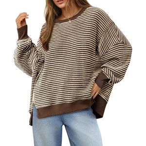 Custom Brown Drop <b>Shoulder</b> Pullover Heavy Acrylic Comfortable Ribbed Cuff Round Neck <b>Women</b> Oversized Sweaters <b>Tops</b> - Product Image 1