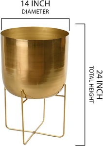 Macetero Moderno de Metal Dorado para Interiores con Soporte, Porta Macetas Decorativo de 14 Pulgadas, 24 Pulgadas de Alto, para Sala de Estar, Cocina, Oficina - Product Image 3