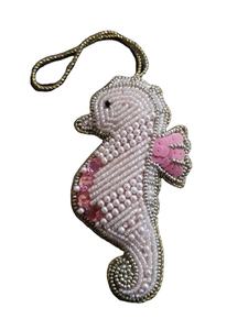 Beautiful horse design <b>gold</b> and pink coloured seed beaded embroidery keychain and keyring and bag accessories from India - Product Image 5