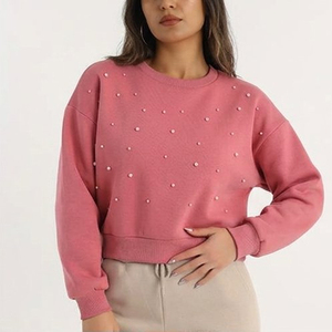 Luxury Beaded <b>Fleece</b> <b>Sweatshirt</b> for Women Custom Pearl Embellished Pullover Sweaters Winter Warm Loose Crop <b>Sweatshirt</b> - Product Image 3