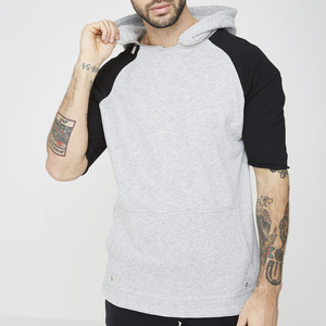 <b>Men's</b> <b>Grey</b> Black Raglan Sleeve Hooded <b>Sweatshirt</b> Pocket Regular Fit Casual Cotton French Terry Winter Streetwear Eco-Friendly - Product Image 5