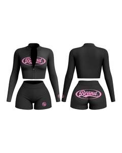 Ensemble de survêtement rose 2 pièces pour femme : veste zippée et short, manches longues, col montant, imprimé par sublimation, style sportif été 2026 - Product Image 5