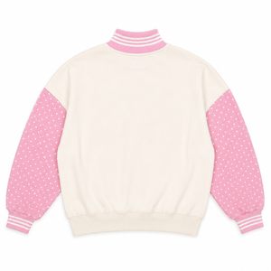 เสื้อสเวตเชิ้ตผู้หญิง OEM ลายจุด แต่งผ้าแบบ Patchwork ทรงโอเวอร์ไซส์ ผ้าเฟรนช์เทอร์รี่ฟลีซ คอเต่าแบบริบ แขนยาว อุ่นสบาย - Product Image 4