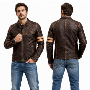 Blouson Bomber Homme Personnalisé en Cuir PU Coupe Slim avec Fermeture Éclair, Veste Décontractée Style Motard, Manteau Tendance Streetwear Automne Hiver - Product Image 1