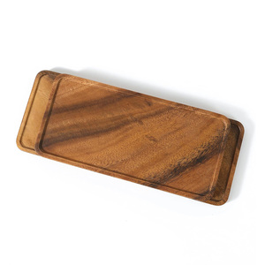 Ensemble d'assiettes de service rectangulaires en bois de noyer Table basse en bois naturel sans danger pour les aliments Plateaux de décoration pour la maison Plats de petit déjeuner Assiettes - Product Image 2