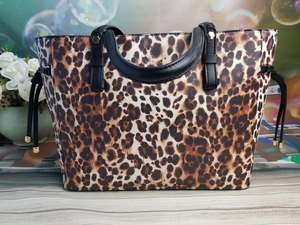Sac fourre-tout vintage en cuir véritable à imprimé léopard pour femme, sac à bandoulière tendance, ouverture supérieure, deux poignées, fermeture éclair, toutes saisons - Product Image 3