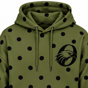 Sweat à capuche décontracté en molleton vert olive à pois noirs pour femme avec cordon de serrage et poche kangourou, style streetwear - Product Image 3