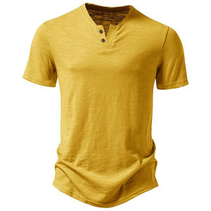 T-shirt Henley personnalisé pour homme, manches courtes, coton respirant, fabrication sous marque privée, faible MOQ, livraison directe d'usine dans le monde entier - Product Image 1
