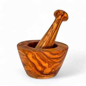 Polished Olive Wood Mortar and Pestle Set Manual Herb Spice Grinder Wooden Garlic Crusher Pepper Mill Kitchen Grinding Bowl - Product Image 1
