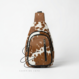 Handmade Real <b>Leather</b> Hair-On Hide Sling Bag Crossbody Chest Bag Unisex <b>Mini</b> <b>Backpack</b> Single Strap Shoulder Bag Travel Daypack - Product Image 2