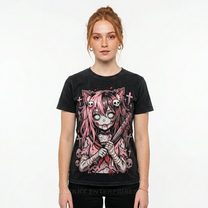 เสื้อยืดลายกราฟิกโครงกระดูกไซเบอร์สยองขวัญสำหรับผู้หญิง สไตล์เทคแวร์ ลายหัวกะโหลกไซบอร์ก แนวไซไฟล้ำยุค ออกแบบเองได้ - Product Image 4