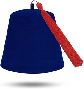 Gorro Fez Masónico Liso - Lana Azul con Borlas de Varios Colores, el gorro fez presenta un diseño masónico distintivo - Product Image 1