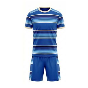 Football Kit Blue Striped Gradient Soccer Uniform <b>Two</b> <b>Piece</b> Short Sleeve Jersey Matching Shorts <b>Set</b> Moisture Wicking Teamwear - Product Image 1