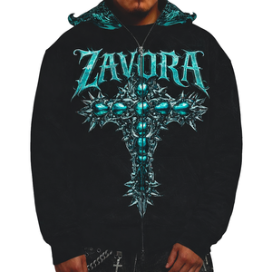 Sweat à capuche zippé en molleton de coton épais pour homme, imprimé graphique gothique, style streetwear, coupe oversize, personnalisable - Product Image 5