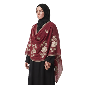 Foulard en mousseline de soie pour femme, motif papillon et rose, brodé de strass, bordure bouclée, léger et respirant, vente en gros, OEM ODM - Product Image 3