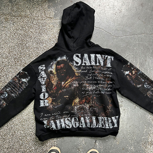 เสื้อฮู้ดดี้ทรงบ็อกซี่ แขนยาว ผ้าฝ้ายเฟรนช์เทอร์รี่ 100% หนัก 500gsm พิมพ์ลายกราฟิก สไตล์ดิสเทรส แบบครอป ยูนิเซ็กซ์ - Product Image 2