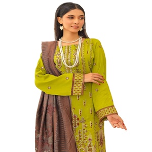 Trajes Salwar Kameez pakistaníes de marca, bordados, largos hasta el suelo, listos para usar, para mujer, en tela de viscosa elegante y sin arrugas. - Product Image 1