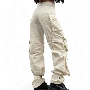Women <b>Cargo</b> Pants High Quality Breathable Flat Front Multi Pocket Belt Casual Street Style <b>White</b> Jeans Tooling Pants Loose Fit - Product Image 3