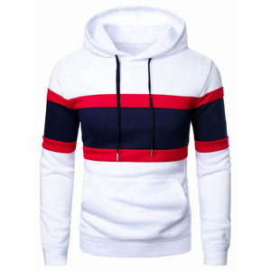 Sweat-shirt à capuche color block pour homme, blanc, rouge, bleu marine, tricoté, style automne, manches classiques - Product Image 1