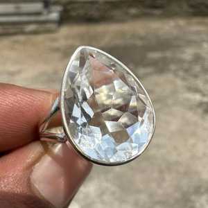 Faceted Clear <b>Crystal</b> Quartz <b>Ring</b> 925 Sterling Silver Statement Jewelry Elegant Gift For Her Minimalist - Product Image 3
