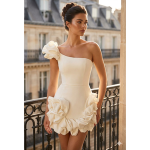 Vestido Mini de un Hombro Maison Fleur Rosette, Vestido de Cóctel de un Hombro Lumière Rosette, Mini Vestido Esculpido Parisian Bloom - Product Image 1
