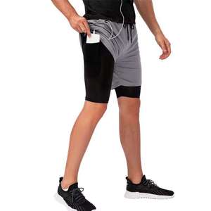 Shorts Bermuda Sportifs Homme à Séchage Rapide avec Logo Avant Uni, Poches et Taille à Cordon de Serrage, Gris Noir, en Spandex et Polyester Tricoté, Coupe Ajustée - Product Image 4