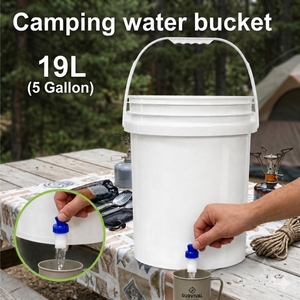 Seau de stockage d'eau portable de 5 gallons pour le camping en plein air avec robinet à valve marche/arrêt, réservoir de distribution d'eau de survie écologique de 19 L - Product Image 1
