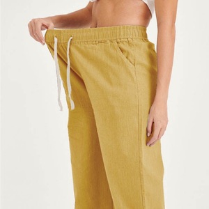 Pantalon taille haute en coton et lin, respirant, extensible, confortable, doux, séchage rapide, anti-plis, coupe droite, longueur complète, décontracté - Product Image 1