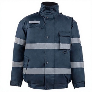 Chaqueta de trabajo reflectante azul oscuro para hombre con cuello alto y bolsillos, impermeable, abrigo de seguridad para invierno, corte regular - Product Image 4
