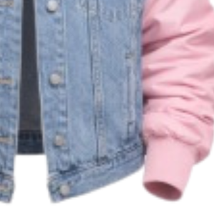 Chaqueta Bomber de Mezclilla Azul para Mujer con Mangas Rosa en Contraste, Ropa Casual de Calle, Prenda Exterior de Moda, Bordado Personalizado, Venta al Por Mayor - Product Image 2