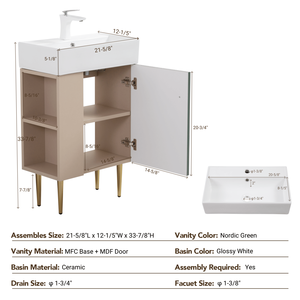 21.6\" Open Shelf Bathroom Vanity Soft Closing Door Ceramic Sink Cloakroom Storage Cabinet Left <b>Side</b>-Premium Open Vanities - Product Image 2