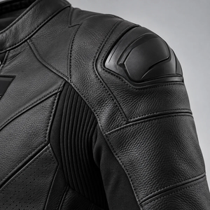 Blouson de moto en cuir noir pour homme, coupe-vent, avec protections d'épaules - Product Image 5