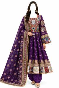 Traje Salwar Kameez con Estampado Floral Azul Marino para Mujer, con Dupatta, Conjunto Étnico Indio Pakistaní para Fiestas - Product Image 3
