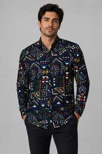 เสื้อเชิ้ตผู้ชายลายวินเทจสไตล์ลำลอง แขนยาว ติดกระดุม ปกคอพับ ใส่ได้ทุกโอกาส - Product Image 4