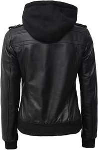 Mantic Enterprises Women's Genuine Leather Breathable Animal Print Moto Jacket Full Sleeve Detachable Sleeves Solid Color Cotton - Product Image 4