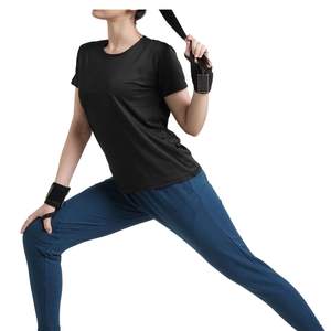 Camiseta Deportiva de Manga Corta para Mujer, Negra, de Secado Rápido, Cuello Redondo, Ligera, Transpirable, para Gimnasio, Fitness, Running, Yoga, Ropa Deportiva Informal - Product Image 3