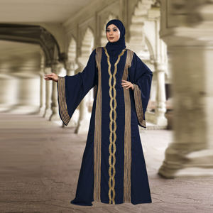 Abaya islamique modeste Nida pour l'Aïd, col en V, broderies, panneaux ornés, élégante, fluide, manches longues, longueur au sol, vêtements pour femmes - Product Image 1
