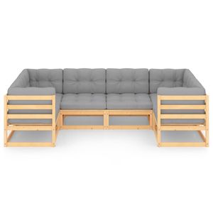 Ensemble de salon de jardin en pin naturel gris massif avec polyester - Pour la détente en extérieur - Product Image 3