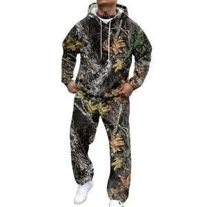 Men's Breathable 100% Cotton <b>Camo</b> Printed Hoodies Kangaroo Pockets Outdoor Casual Sports Lounge Fashion 2-Piece Sweat Set - Product Image 4